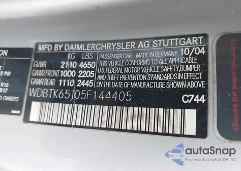 2005 Mercedes-Benz Clk 320 from USA, damaged, VIN WDBTK65J05F144405